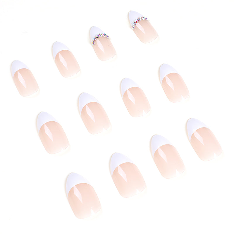 Too Glam For You Long Almond White Studded Press On Nails