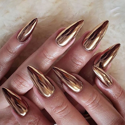 Elegant Metallic Glamour Long Stiletto Bronze Mirror Finish Press On Nail Set