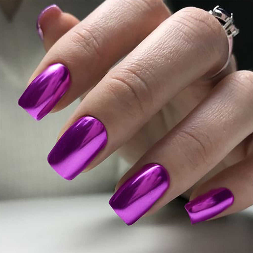 Glamorous Gala Medium Square Vibrant Purple High-Gloss Finish Press On Nail Set