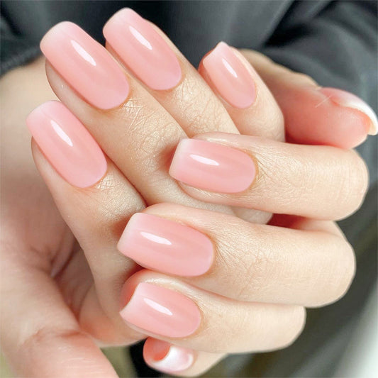 Elegant Everyday Short Square Light Pink Glue-On Gel Nail Set with Seamless Fit