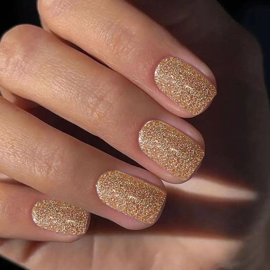 Glitterati Gold Sparkle Short Square Press On Nail Set, Durable and Shimmering False Nails for a Chic Look