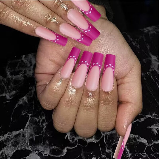 Summer Splash Long Square Pink and Purple Ombre Press On Nails with Polka Dot Accents