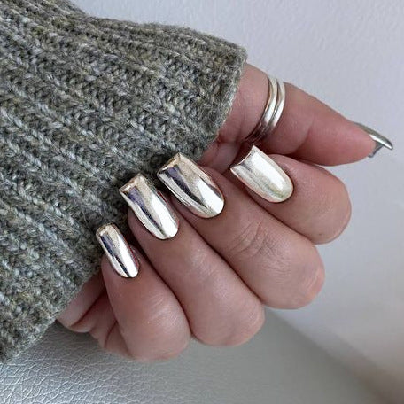 Glamour Shine Long Square Chrome Silver Mirror Finish Press On Nail Set