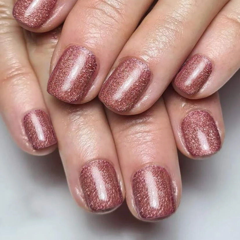 Elegant Autumn Glow Rose Gold Medium Length Square Press On Nail Set with Shimmer Finish