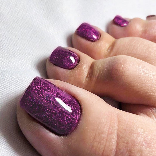 Cosmic Sparkle Short Square Purple Glitter Press On Toenail Set