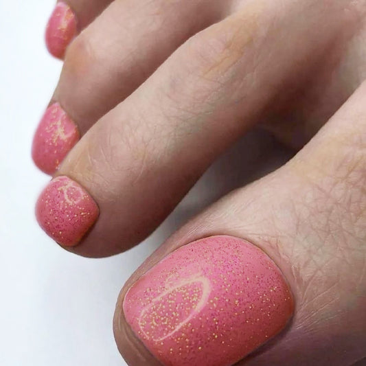 Enchanted Summer Pink Short Oval Press On Toenail Set with Glitter Accents