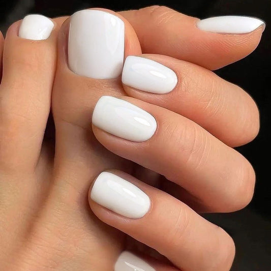 Elegant Bridal Collection Medium Square Pure White Glossy Finish Press on Nail Set