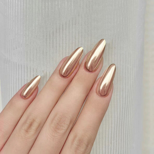 Glamorous Rose Gold Long Stiletto Press On Nails with Mirror Finish