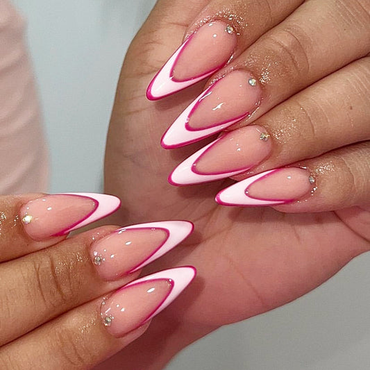 Enchanted Elegance Medium Almond Pink Ombre Press On Nail Set with Glitter Accents