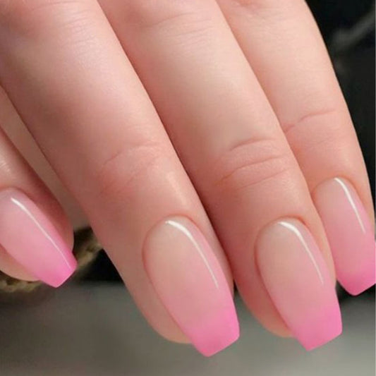 Summer Glow Medium Coffin Gradient Pink Ombre Press On Nail Set with Gloss Finish