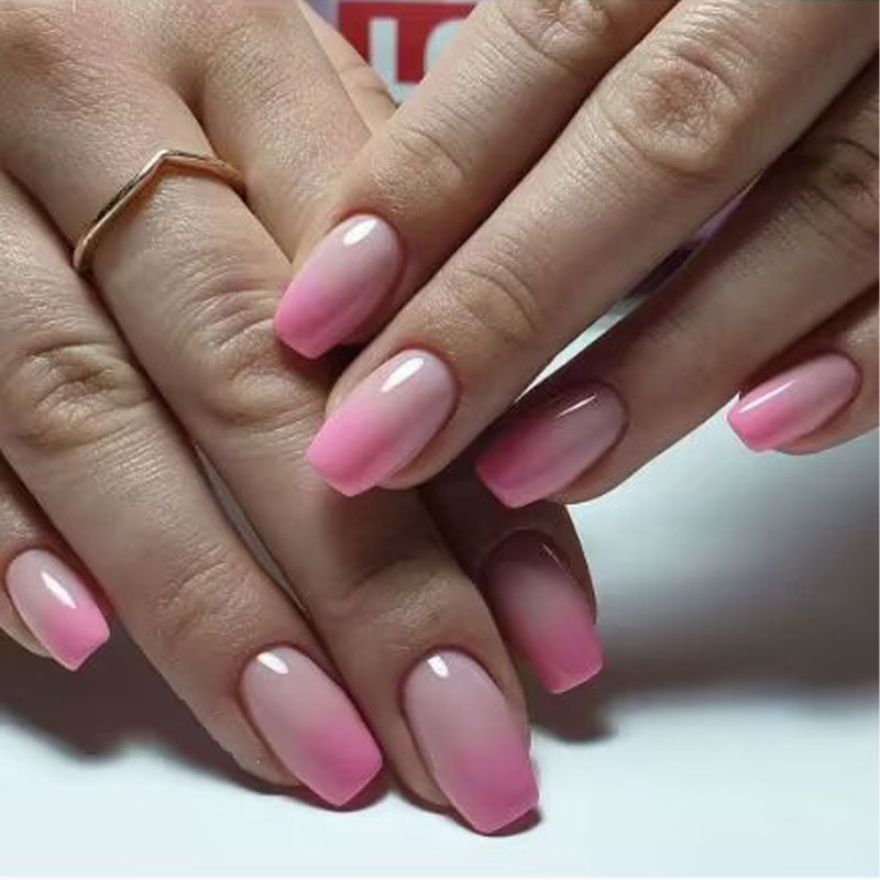 Elegant Ombre Medium Coffin Pink Press On Nail Set with Gradient Effect