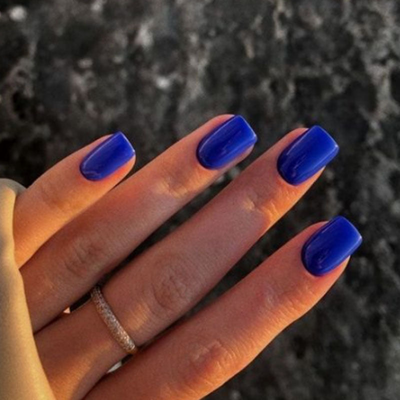 Midnight Elegance Medium Square Royal Blue Press On Nail Set with Glossy Finish