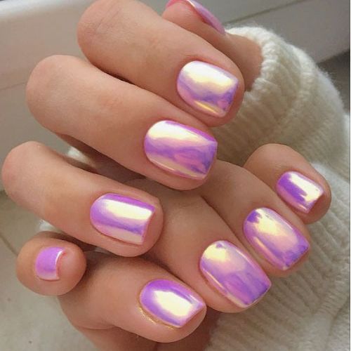 Mermaid Aura Short Squoval Lavender Iridescent Press On Nail Set