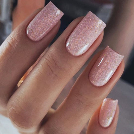 Enchanted Sparkle Medium Square Baby Pink Glitter Press On Nail Set