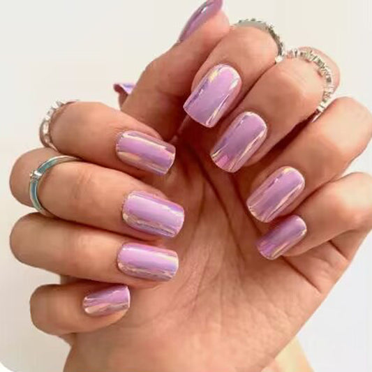 Lavender Dreams Medium Length Square Shaped Press On Nails with Holographic Glitter Finish