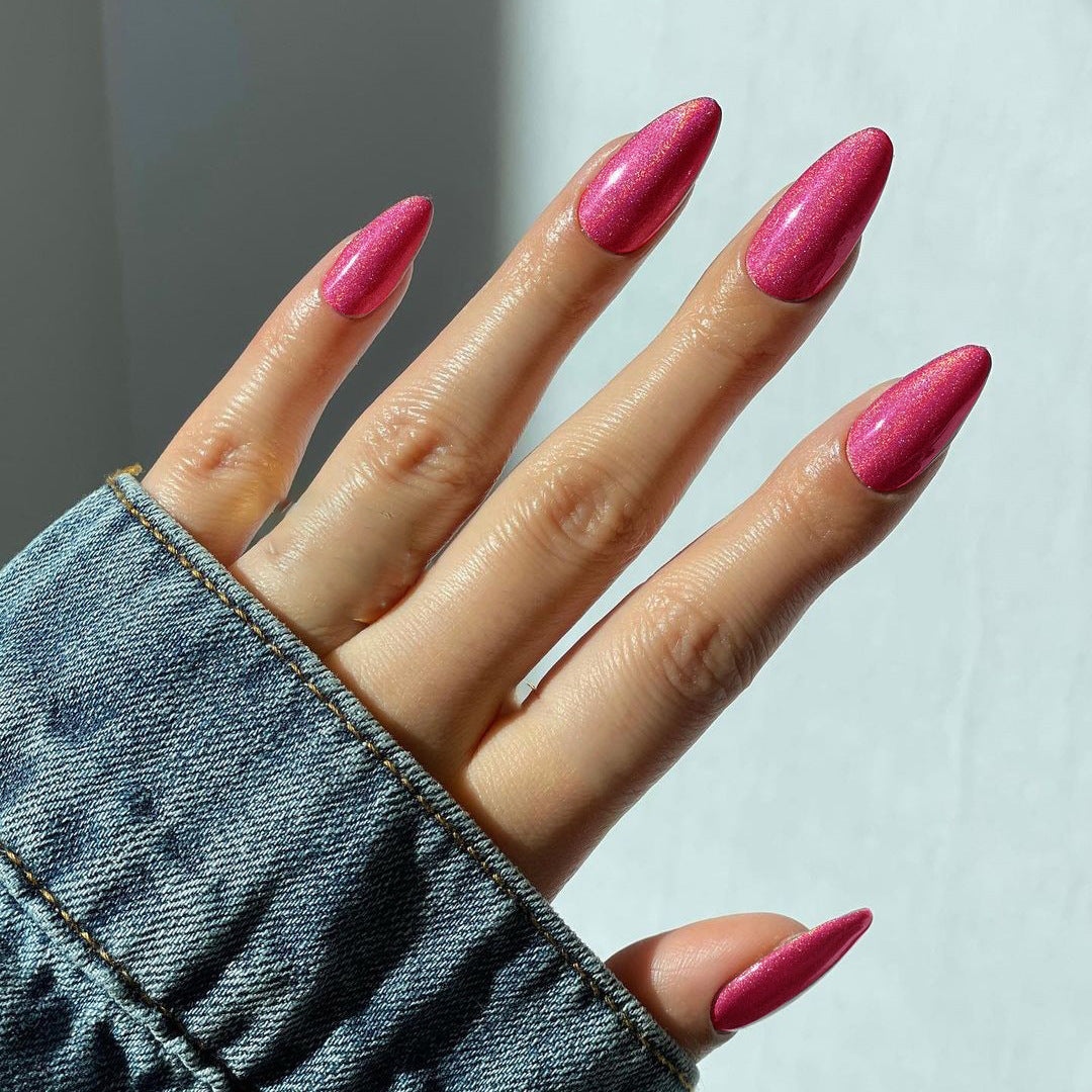 Enchanted Glamour Medium Almond Pink Glitter Press On Nail Set