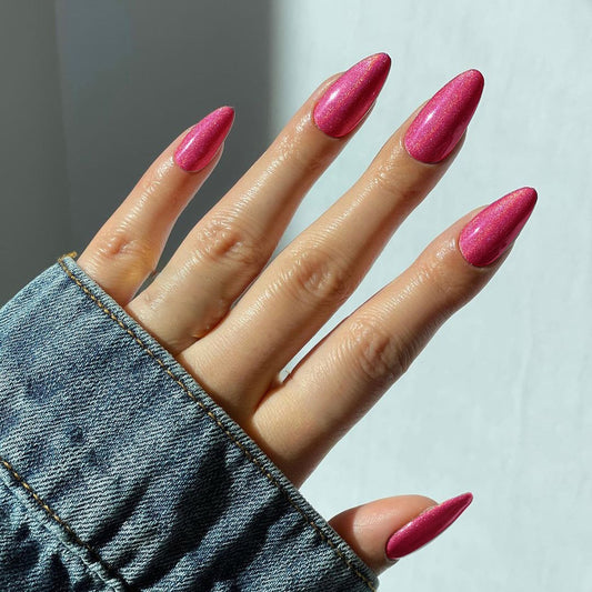 Enchanted Glamour Medium Almond Pink Glitter Press On Nail Set