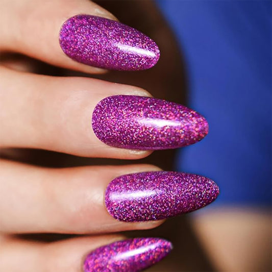 Glamorous Gala Long Almond Vibrant Purple Glitter Finish Press On Nail Set