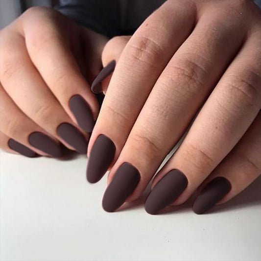 Autumn Elegance Medium Oval Matte Brown Press On Nail Set with Seamless Fit Design