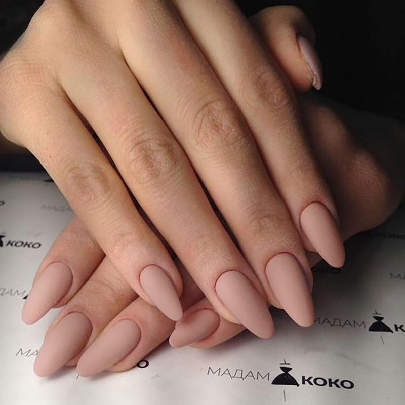 Enchanted Elegance Medium Almond Beige Matte Finish Press On Nail Set for Fashion-Forward Style