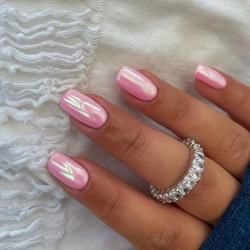 Spring Blossom Collection Long Square Pink Press On Nails with Glossy Marble Design