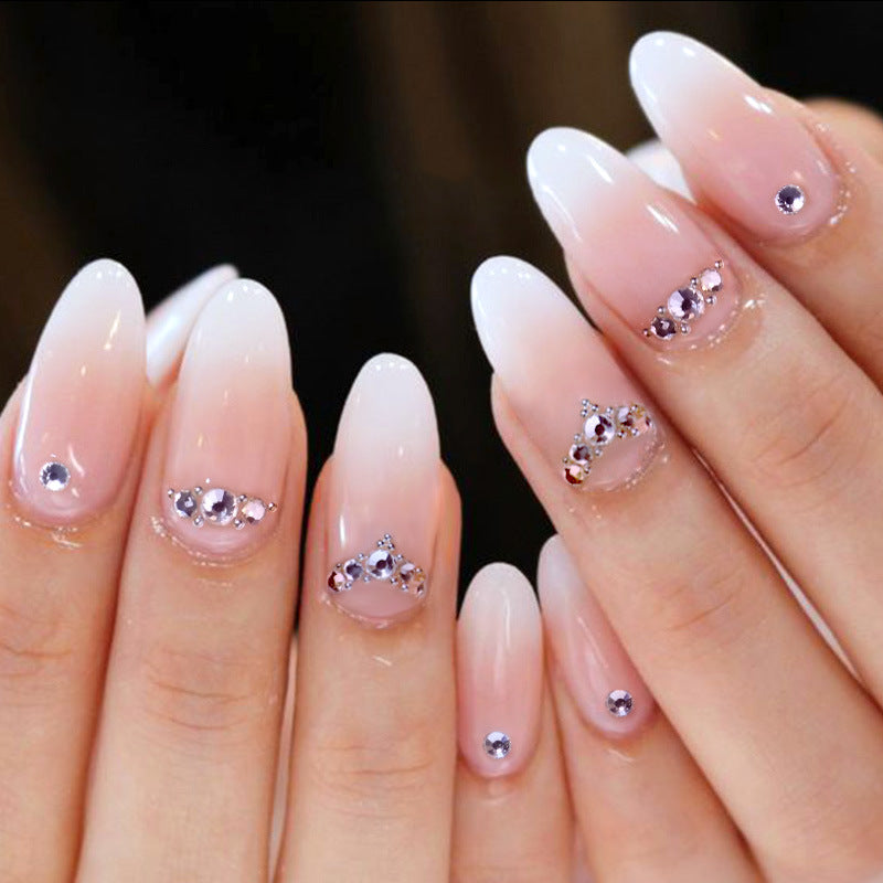 Elegant Bridal Collection Long Almond Beige Press On Nails with Rhinestone Accents