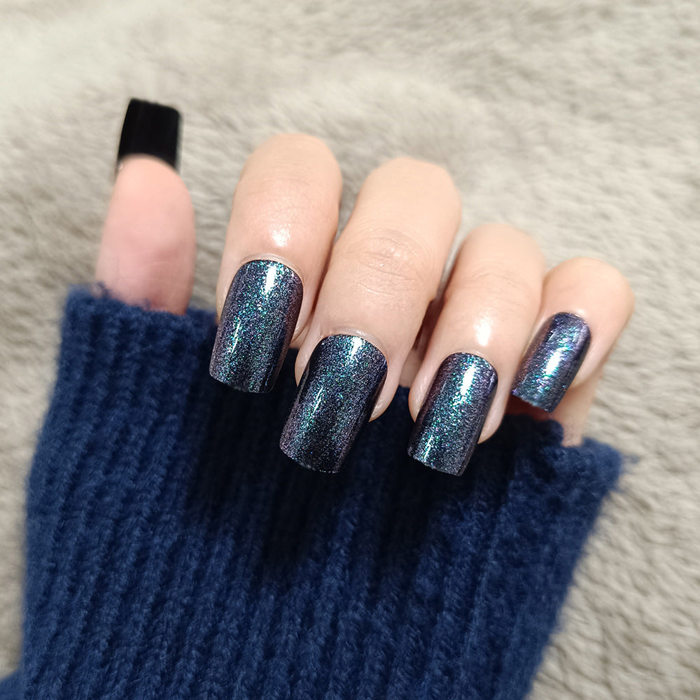 Starry Night Cosmic Blue Medium Square Holographic Press On Nail Set