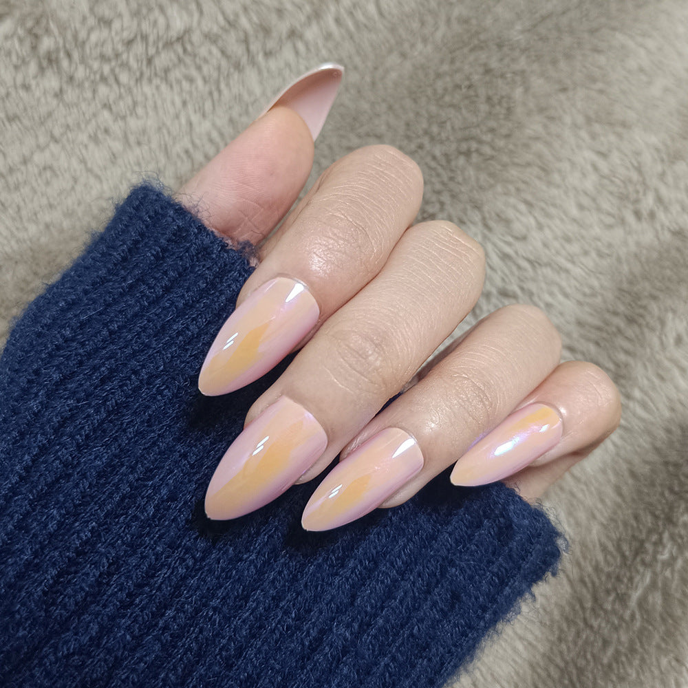 Sunset Ombre Long Almond Peach and Lavender Press On Nail Set with Glossy Finish
