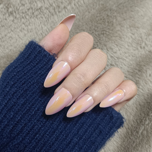 Sunset Ombre Long Almond Peach and Lavender Press On Nail Set with Glossy Finish