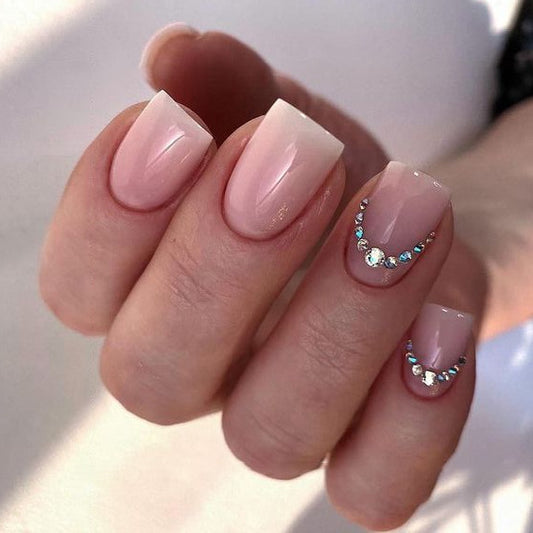 Elegant Affair Medium Square Baby Pink Press On Nails with Rhinestone Accents
