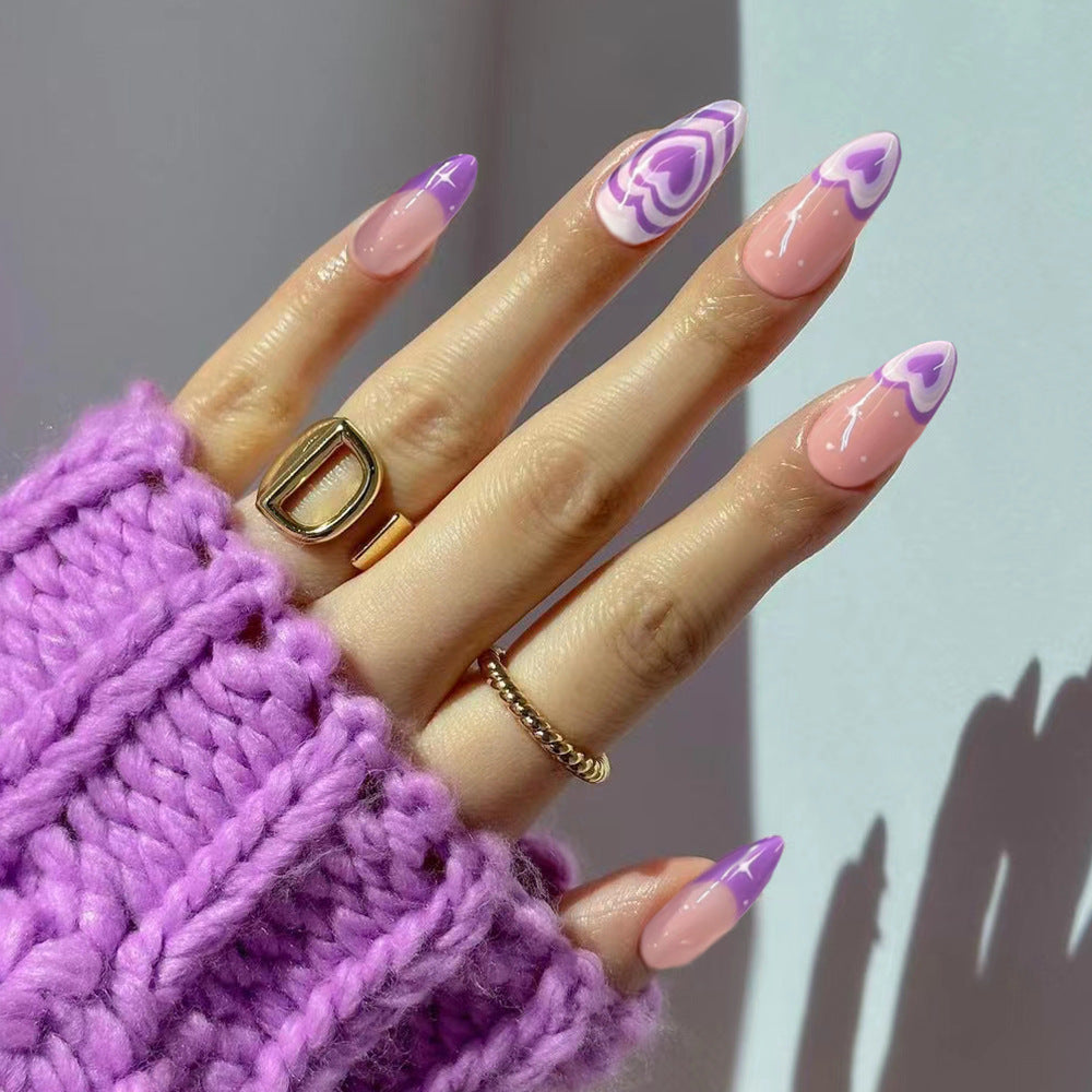 Lavender Dreams Long Almond Pastel Purple Press on Nails with Marble Accent Design