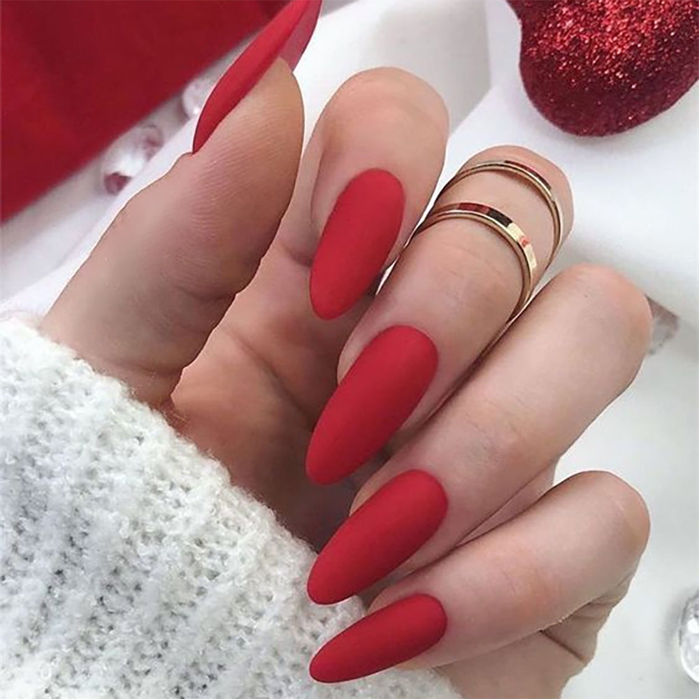 Valentine's Affair Extra Long Almond Matte Red Easy Apply Press On Nail Set