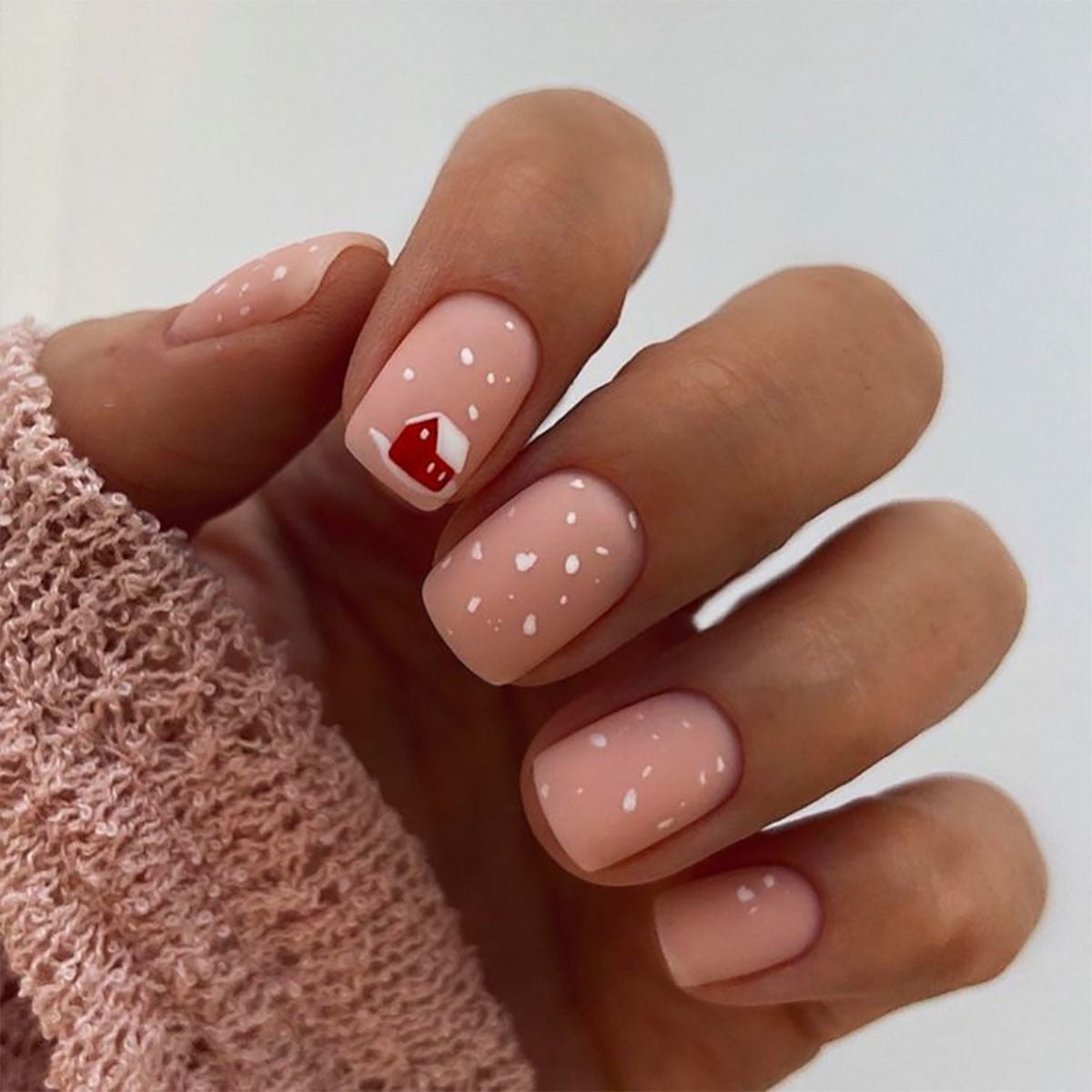 Enchanted Cottagecore Short Square Peach Press On Nail Set with Heart Accent