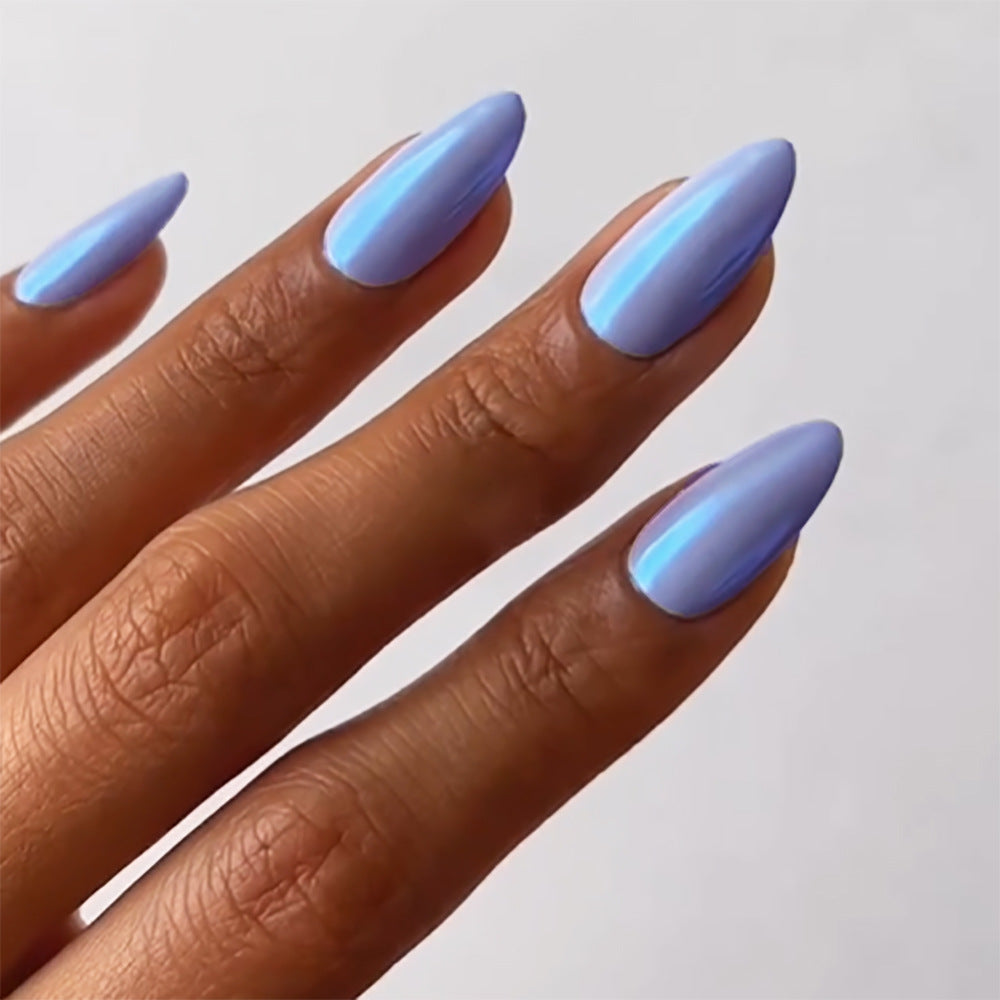Enchanted Sky Medium Almond Periwinkle Press On Nails with Opalescent Sheen Finish