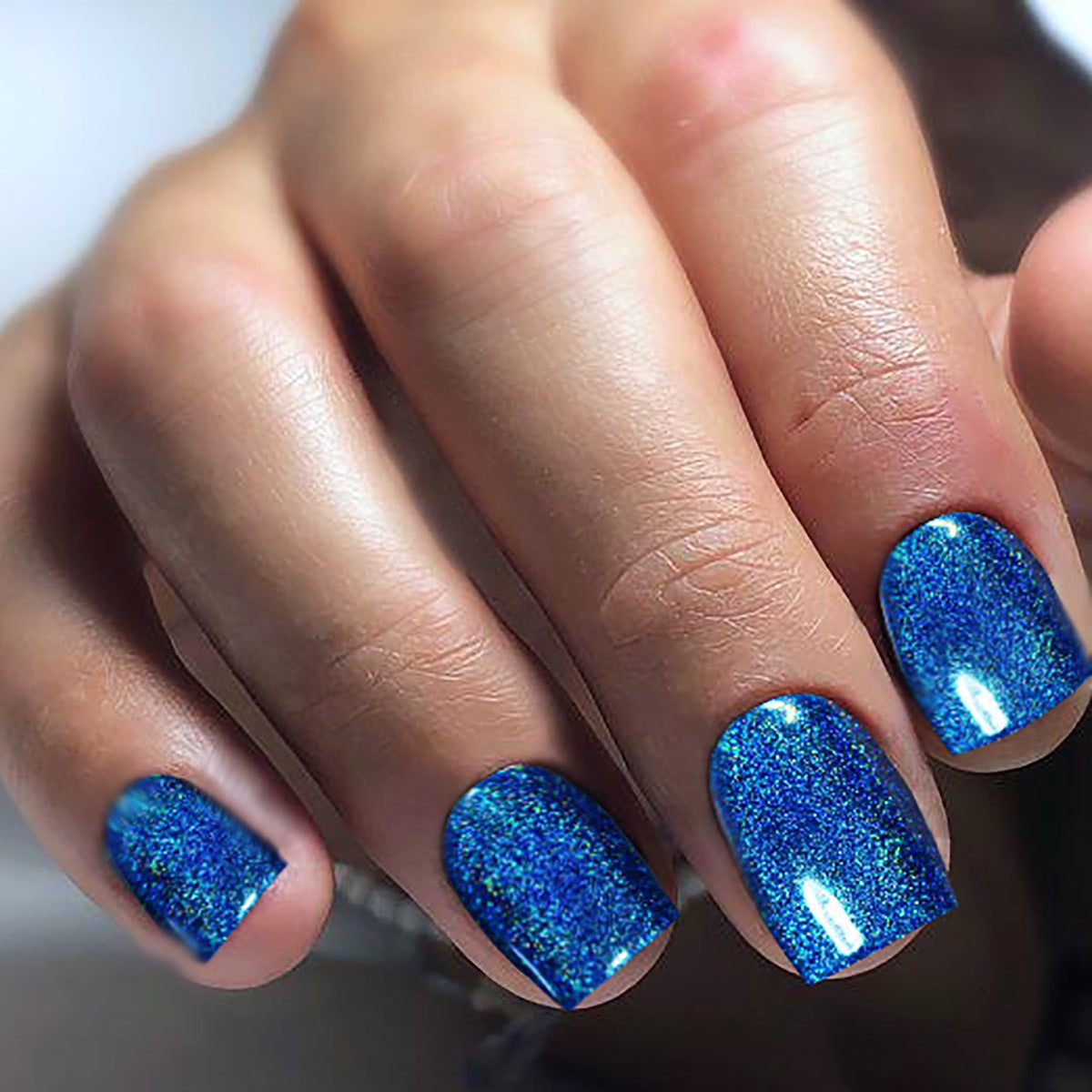 Starry Night Sparkle Ocean Blue Medium Square Glitter Press On Nail Set