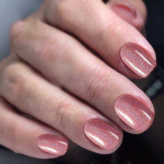 Glamorous Gala Medium-Length Squoval Rose Gold Glitter Press On Nail Set