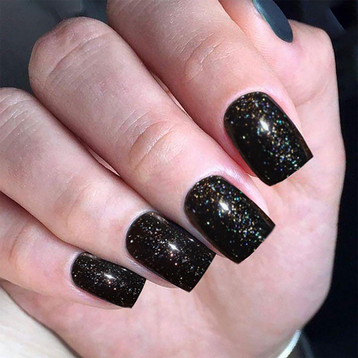 Starry Night Short Square Black Glitter Press On Nail Set