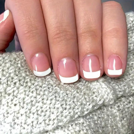 Elegant Affair Short Round French Tip Pink and White Press On Nail Set with Durable Adhesive Strip