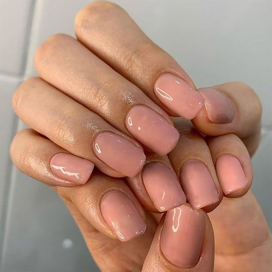 Elegant Bridal Collection Medium Square Blush Pink Press On Nails with High Gloss Finish