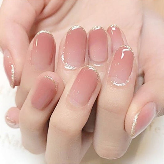 Gentle French Tip Short Squoval Pink Everyday Press On Nails