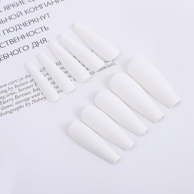 Elegant Bridal Long Coffin White Press On Nail Set with Glossy Finish
