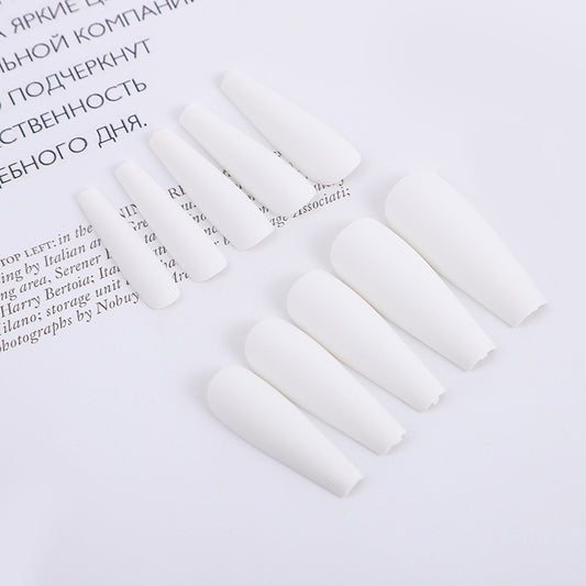 Elegant Bridal Long Coffin White Press On Nail Set with Glossy Finish