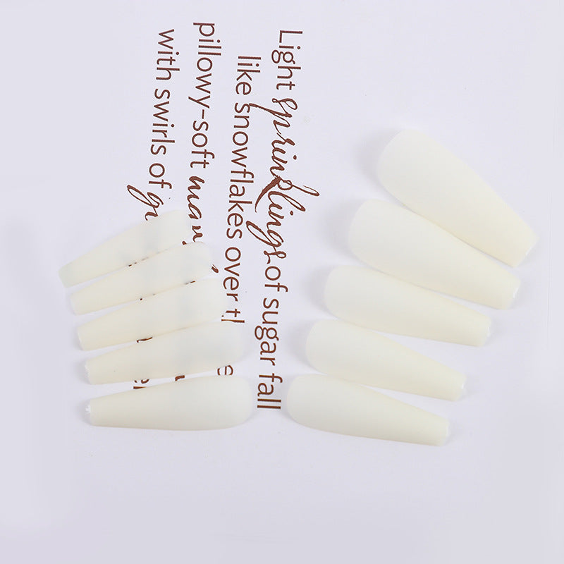 Winter Wonderland Long Coffin Beige Press On Nails with Delicate Gold Foil Accents