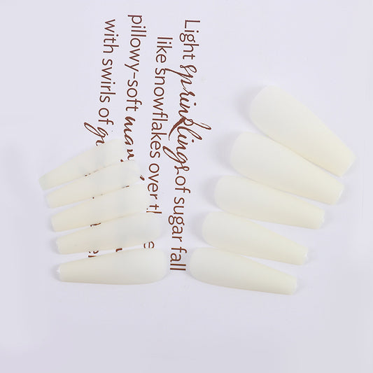 Winter Wonderland Long Coffin Beige Press On Nails with Delicate Gold Foil Accents