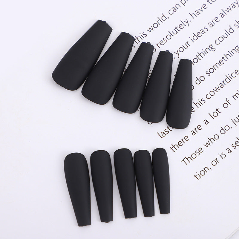 Midnight Elegance Extra-Long Coffin Matte Black Press On Nail Set with Easy Application Adhesive