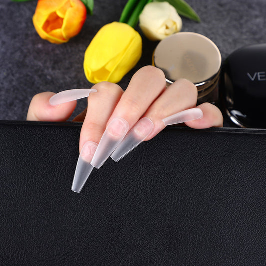Elegant Ombre Charm Long Coffin Gradient French Tip Press On Nail Set with Sheer Shimmer