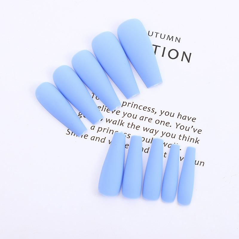 Summer Sky Long Coffin Baby Blue Press On Nail Set, Matte Finish Elegant Fashion Faux Nail Collection