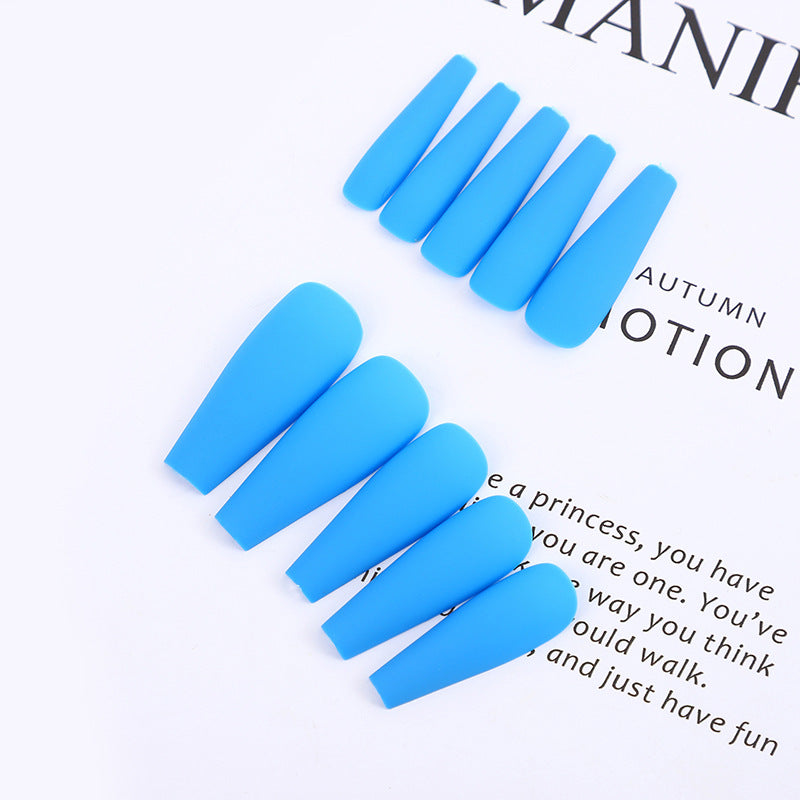 Summer Breeze Long Coffin Shape Matte Blue Press-On Nail Set with Easy Application Feature