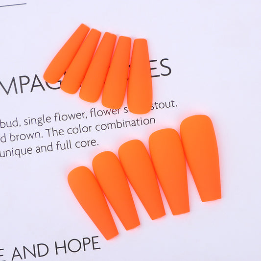 Summer Citrus Blast Long Coffin Shape Bright Orange Matte Finish Press On Nail Set