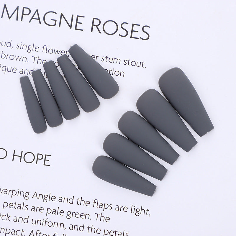 Elegant Evening Long Matte Grey Coffin Press On Nail Set with Velvet Touch Finish